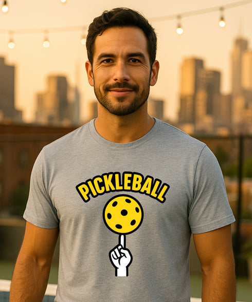 Pickleball Finger Spin Tee by Pepini Pickleball — white Casual Wear Pickleball T-Shirt front view